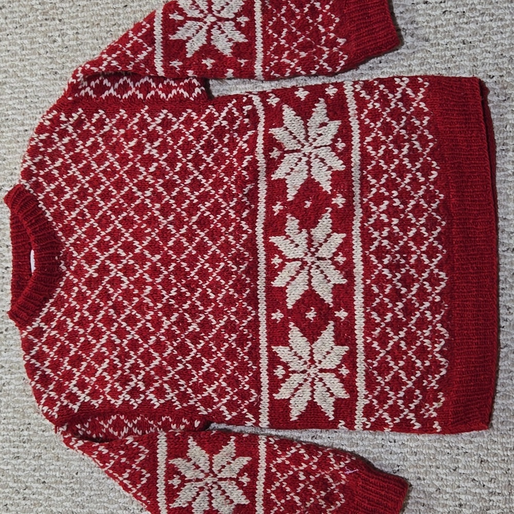 VINTAGE Red Snowflake Pattern Wool Sweater - Picture 4 of 13